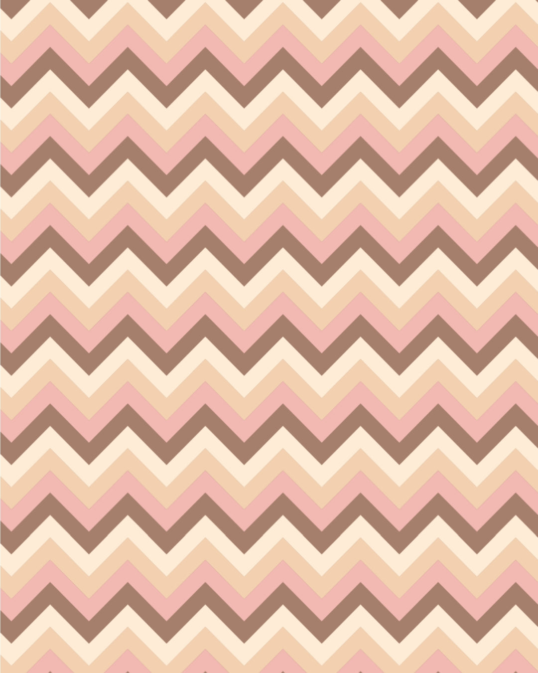 Our ZIGGY Print a repeating chevron pattern with alternating zigzag stripes in blush pink, light beige, cream, and medium brown, filling the entire frame.