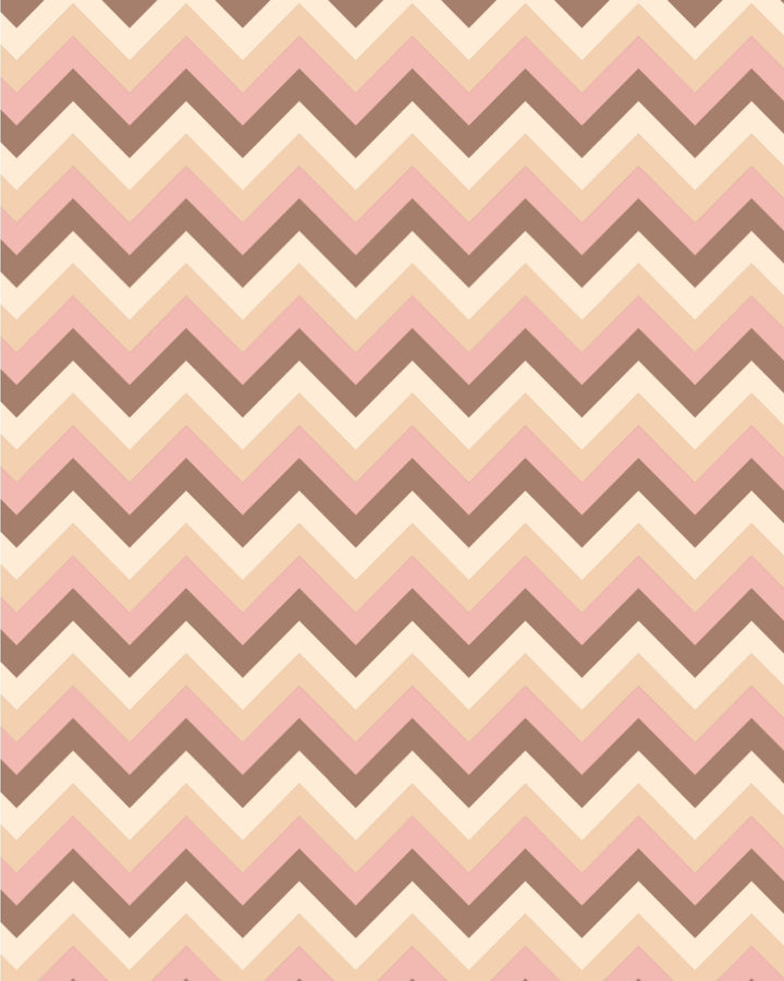 Our ZIGGY Print a repeating chevron pattern with alternating zigzag stripes in blush pink, light beige, cream, and medium brown, filling the entire frame.